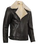 Men's dark brown leather jacket with shearling collar in USA