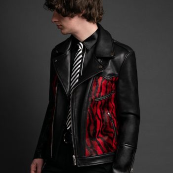 Classic red and black leather jacket for men in Farnce style