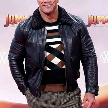 Designer Dwayne Johnson leather jacket with faux fur collar in German market