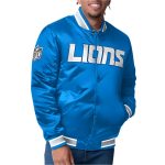 Detroit Lions closer blue satin jacket front view in USA