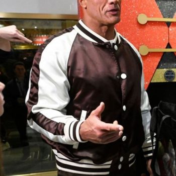 Dwayne Johnson varsity leather jacket front view in USA