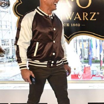 Dwayne Johnson leather jacket with varsity style in France style