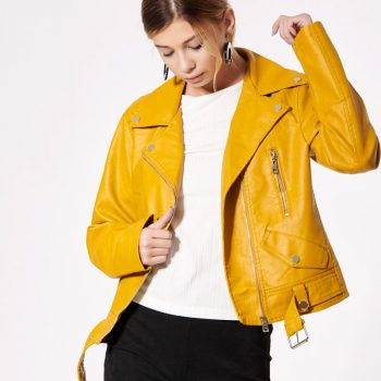 Stylish Yellow Leather Jacket for Women in USA