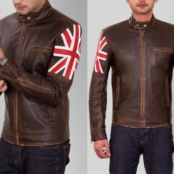 Classic brown biker jacket with a vintage touch in USA market