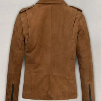 Stylish Caramel Brown Leather Biker Jacket with Zipper in France style