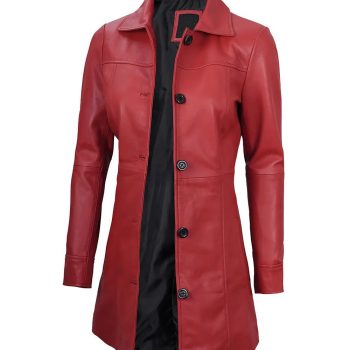 Stylish Kandis red leather car coat for women in France style