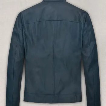 Front View of Soft Winsor Blue Michael Fassbender Leather Jacket in France style