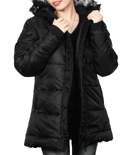 Women_Black_Puffer_jacket_with_fur_hood__13945_std Black puffer coat with faux fur trim hood in American style