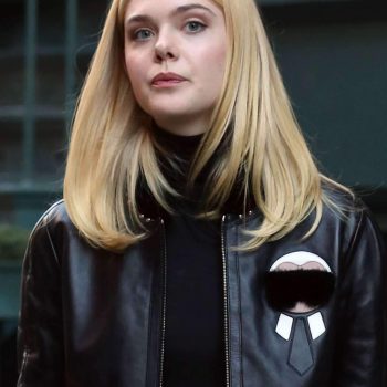 Elle Fanning Fur Black Leather Jacket