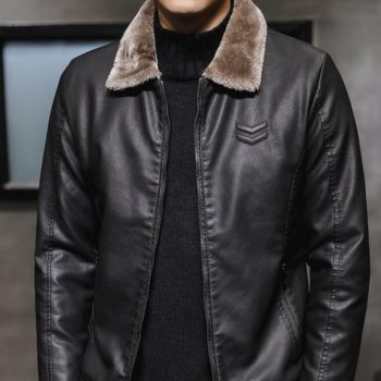 Faux fur thick black leather men