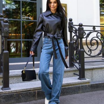 Stylish Black Leather Jacket with Belt