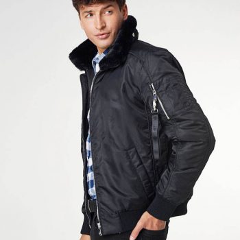 Stylish black fur collur men's winter