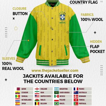 Shop FIFA World Cup 2022 | Brazil Flag Color Jacket For Men and Women | Wool Jacket