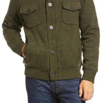 Cozy wool knit jacket with soft fleece interior in USA