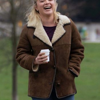 Chic Brown Shearling Jacket Inspired by Florence Pugh