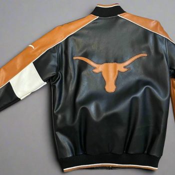 Texas Longhorns leather varsity jacket from G-III Sports, designed by Carl Banks with classic collegiate style