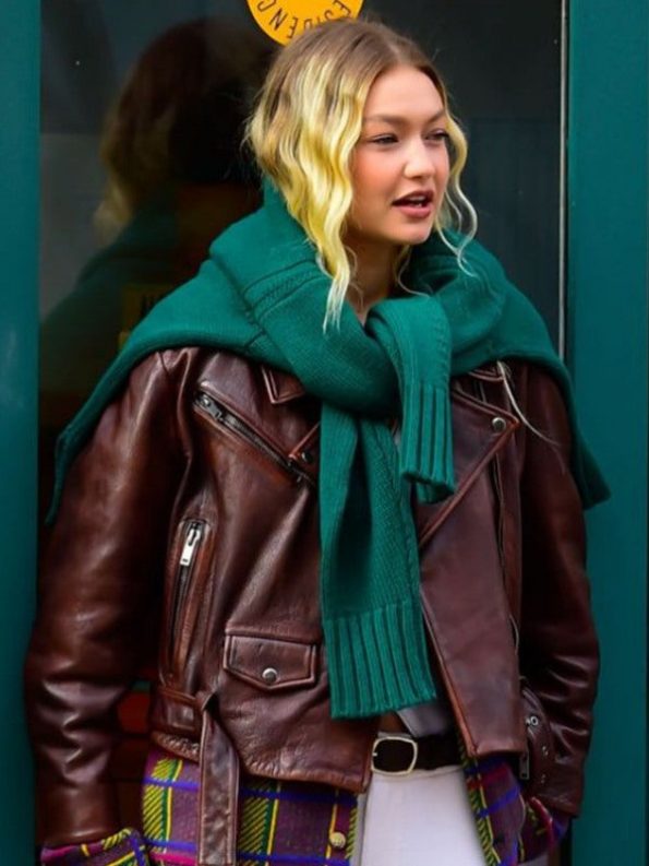 Trendy Black Leather Jacket Inspired by Gigi Hadid