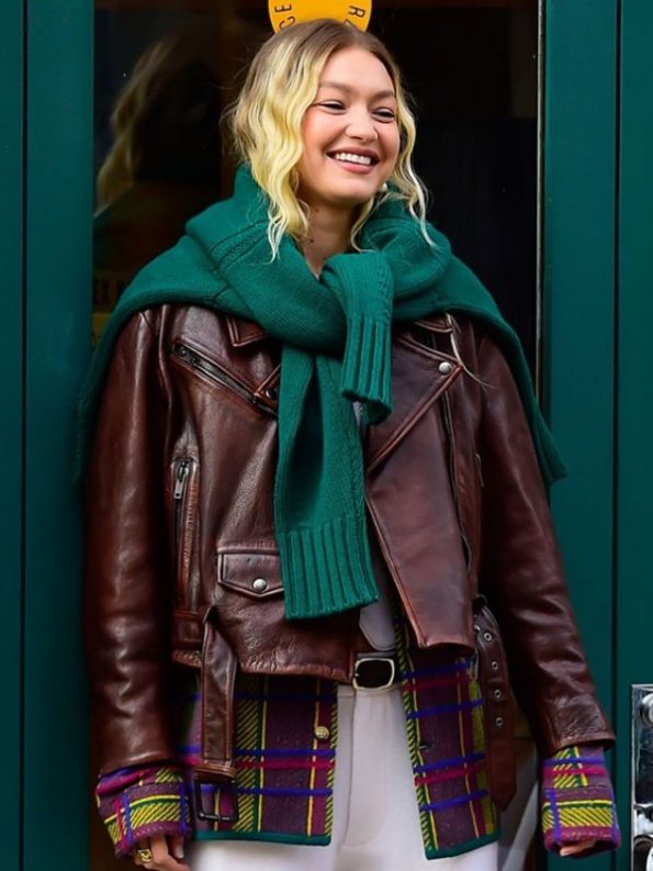 Elegant Gigi Hadid Black Leather Jacket