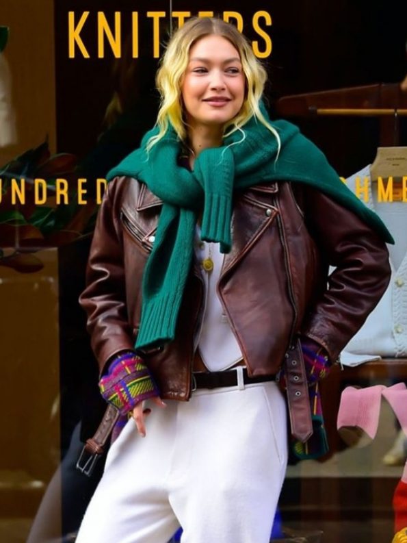 Gigi Hadid Inspired Fashion Black Leather Jacket