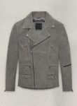 Gray Suede Leather Jacket Front View in USA