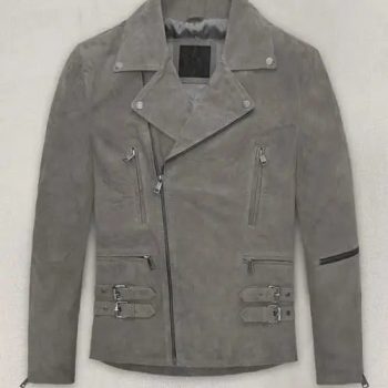 Gray Suede Leather Jacket Front View in USA