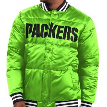Green Bay Packers Bronx fashion bubble puffer jacket front view in USA