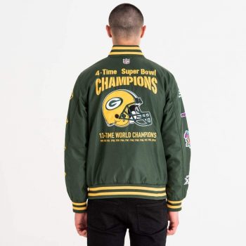 Packers jacket with championship sleeve patches and chest logo in USA