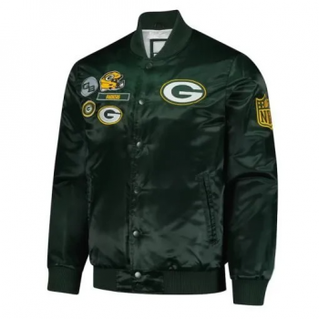 Unisex Packers satin jacket with ribbed cuffs and hemline in USA