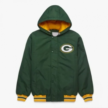Green Bay Packers hooded polyester jacket front view in USA