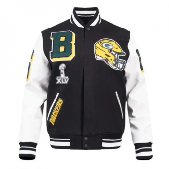 Green Bay Packers mashup varsity jacket in black and white in USA