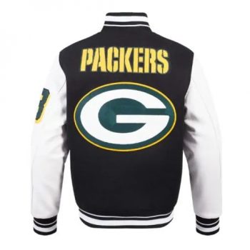 Unisex Packers varsity jacket with wool body and leather sleeves in USA