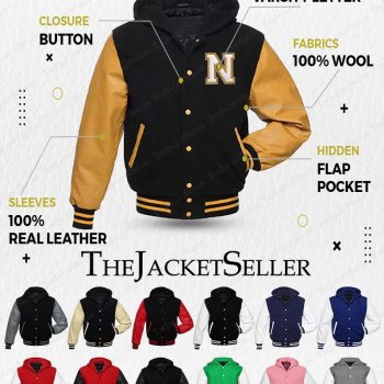 Custom Hooded Varsity Letterman Bomber Jacket with Wool and Leather in USA