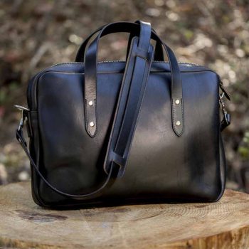 Handmade Horween Chromexcel Black leather briefcase for work or travel in US