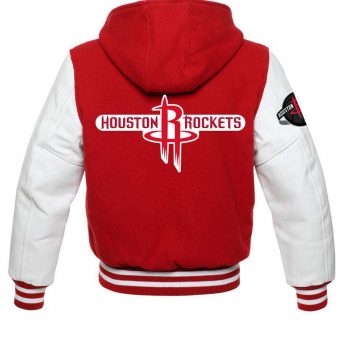 Houston Rockets NBA varsity red and white jacket front view in USA