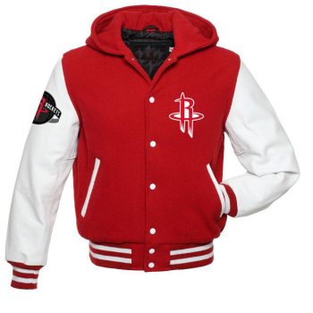 Houston Rockets NBA varsity red and white jacket back view in France style