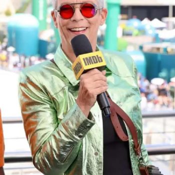 Stylish Jamie Lee Curtis Green Leather Jacket from Borderlands