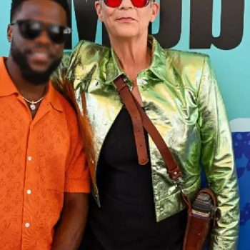 Chic Green Leather Jacket Worn by Jamie Lee Curtis in Borderlands