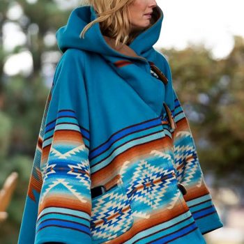 Shop Kelly Reilly Yellowstone Blue Hooded Fleece Coat