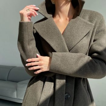 Stylish khaki wool coat for winter in USA