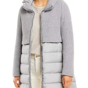 Stylish knit overlay puffer coat for winter in USA