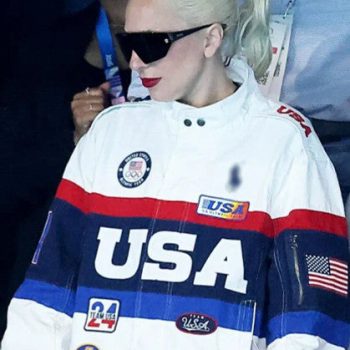 Stylish Lady Gaga Olympics 2024 Leather Jacket in American Style