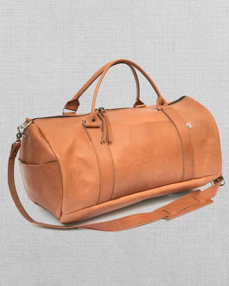 bagedited_d0cf462d-96fa-4d66-b457-3f8a85d6f5a1 Vintage Tan Excel Leather Duffel Bag for Travel in USA market