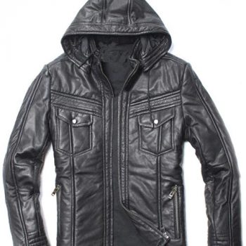 Black hooded leather jacket