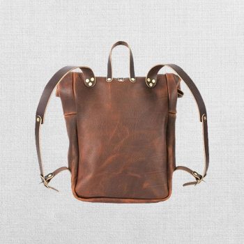 Functional Leather Backpack with Roll Top Closure for Outdoor Adventures in American style