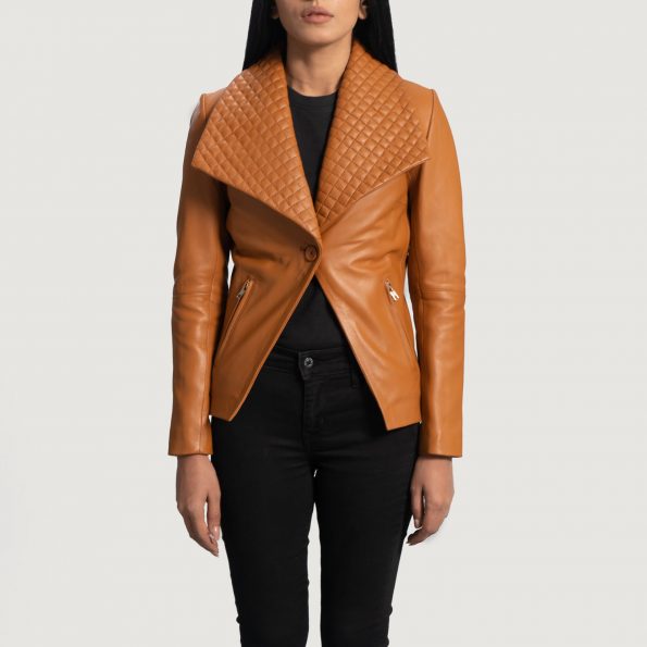 Women s Lee Tan Brown Leather Blazer Close Front 5 1664356177838