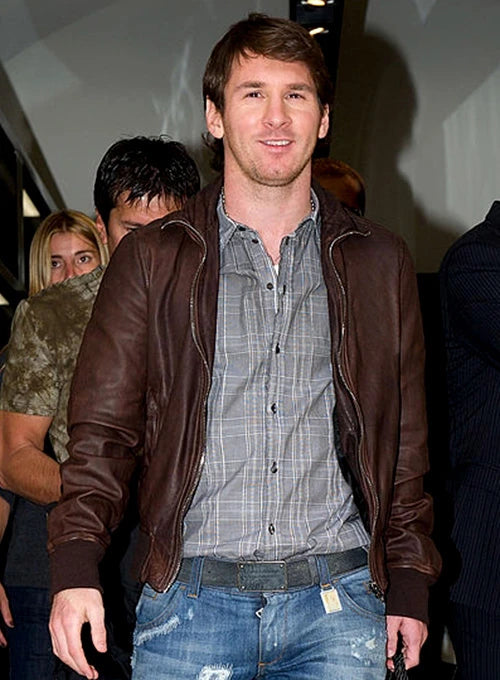 lionelmessileatherjacket1 Lionel Messi Black Leather Jacket for Men