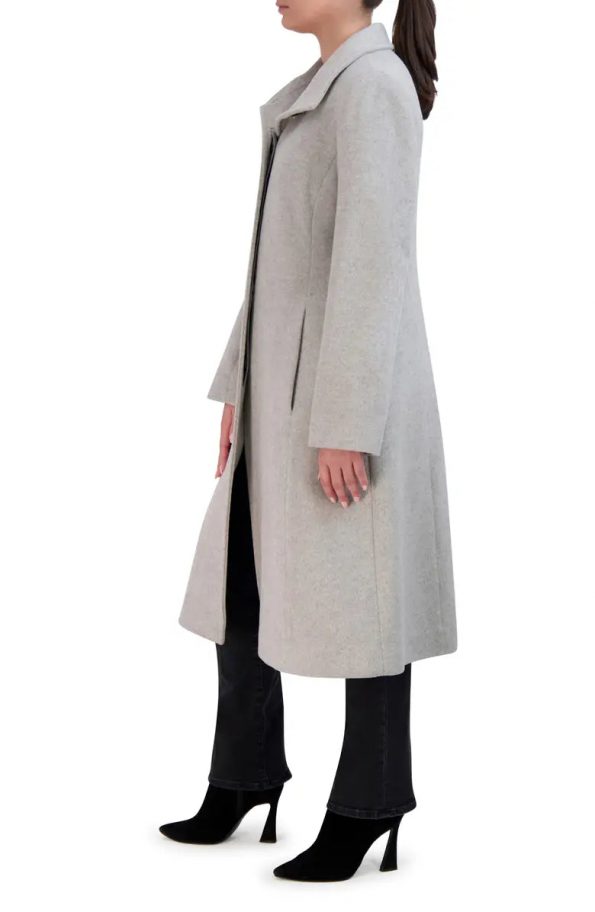 Elegant longline coat made from soft wool blend fabric in USA