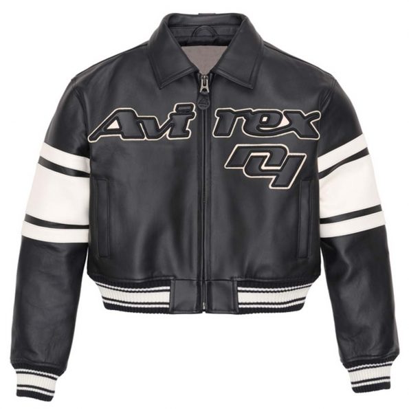 Black cropped leather jacket with a stylish legend-inspired look in American Style