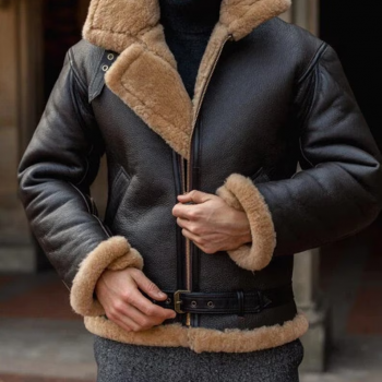 Stylish shearling leather jacket in B3 aviator design for men in France style