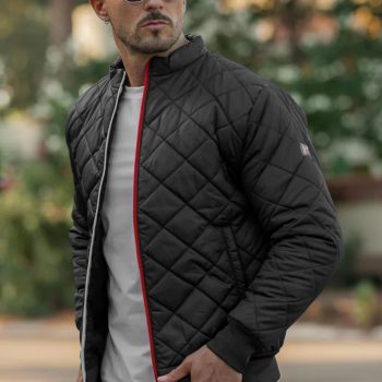 Black quilted puffer jacket for winter wear in USA